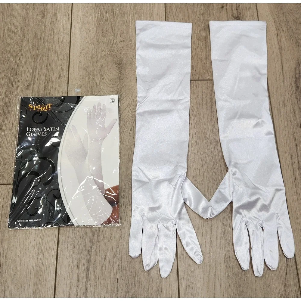 Spirit Halloween Long White Satin Gloves One Size Elbow Length Costume Accessory